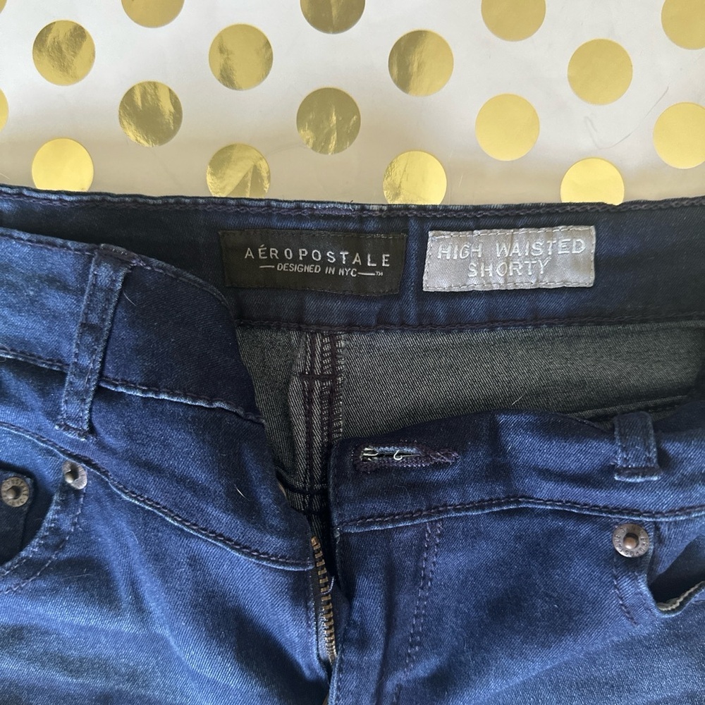 Aeropostale Blue Jean Shorts High-Waisted Cuffed - Picture 2 of 2